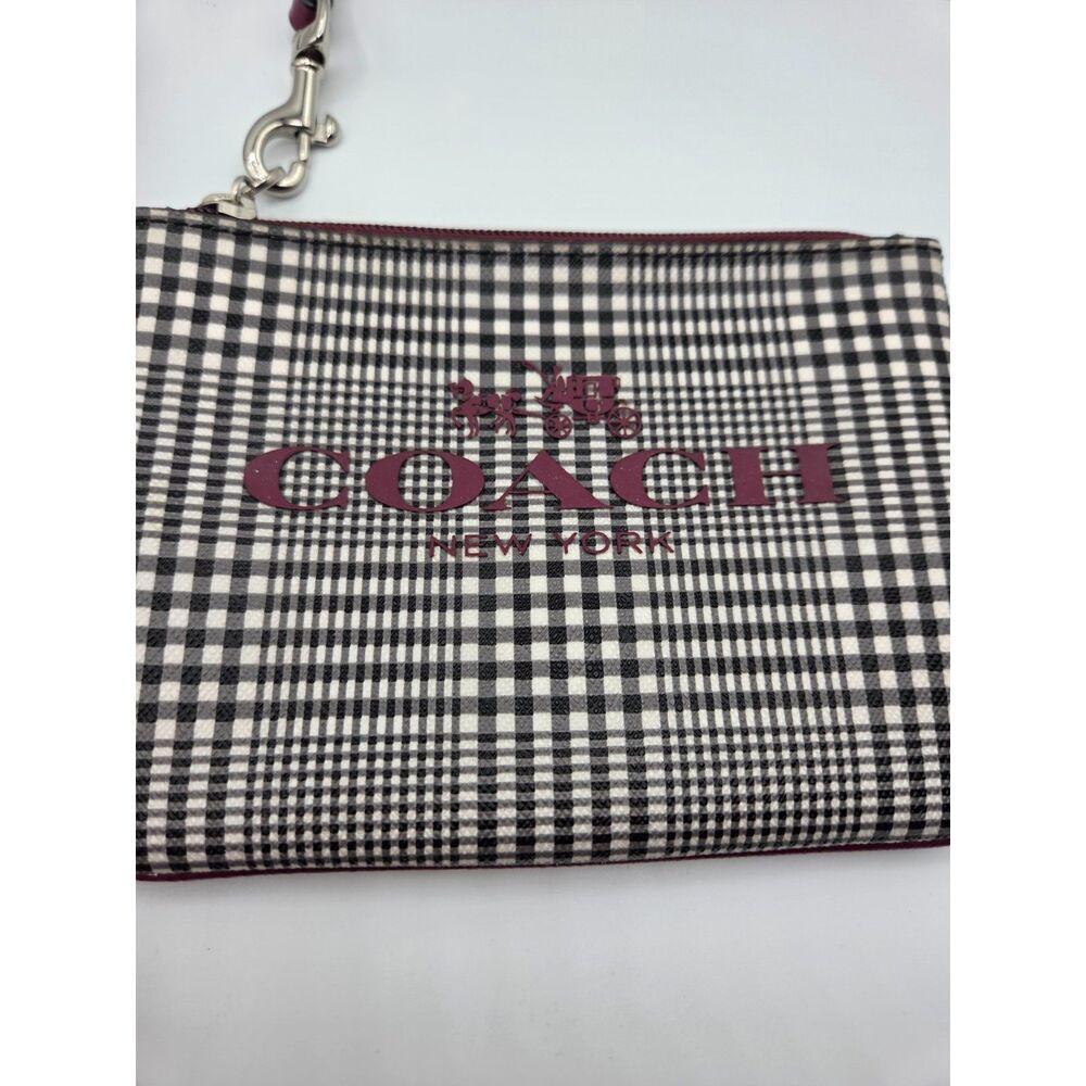 COACH Burgundy and Plaid Wristlet with Hangtag